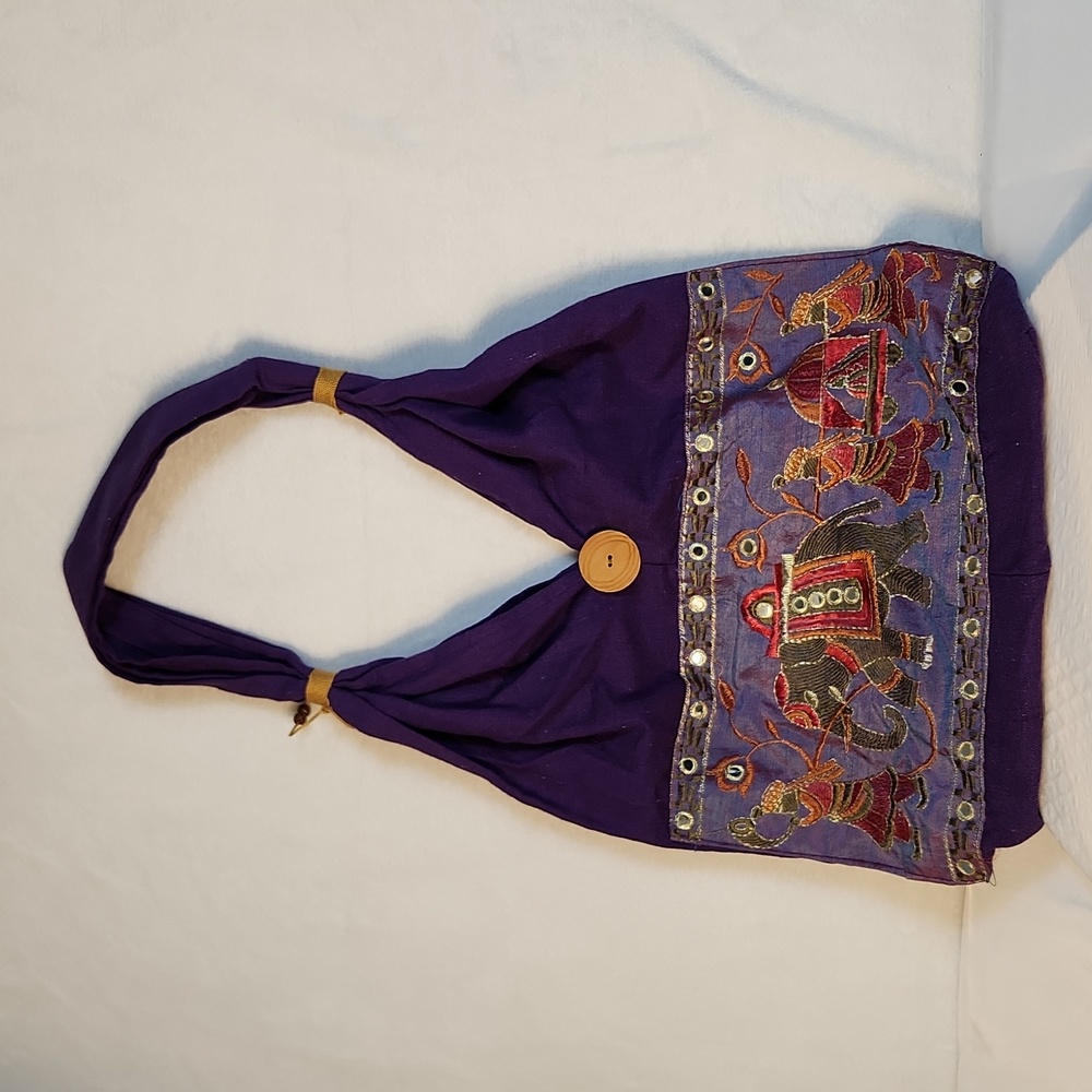 Purple Gold Ethnic Tribal Elephant Shoulder Bag Purse